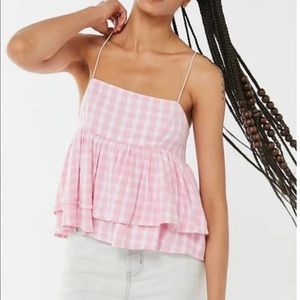 Spaghetti Strap Gingham Print Top